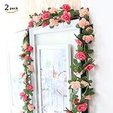 Kingsie 観葉植物 造花 ローズ バラ 藤 壁掛け インテリア 家庭やパーティーの装飾 2本セット