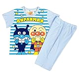 アスナロ（パジャマ・ルームウェア） パジャマ 半袖 子供 アンパンマン 寝間着 7分丈 吸汗速乾 背当て付80 サックス
