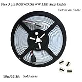 Kabenjee SMD5050 5ピンRGBW LEDテープ10m延長ケーブル、5色RGBWW LEDストリップリボンケーブルコネクタ、ユニバーサルクイックコネクターを溶接することなく、5pin R
