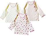 Masonanic キッズ 長袖シャツ 女の子 インナーシャツ 3枚組 女児 インナー 丸首 Tシャツ 子供用 いちご柄　うさぎ　子供肌着・通園・通学 (110cm)