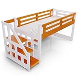 ロフトベット 木製ベット 天然木 北欧パイン スノコ 階段 左右対応 ミドルタイプ シングルベット ホワイト/ライトブラウン