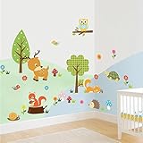 Amaonm® Cute Cartoon Natural Wildlife Wall Decals Forest Animals Wall stickers Murals Owls, Deer, Fo