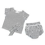 PER　セット服　ベビー服　子供服　ガールズ　女の子　半袖　ストライプ　レース付き　可愛い　コットン　快適　ファッション (S)