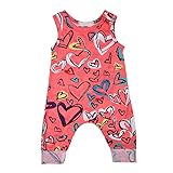 PER　ベビー服　ロンパース　ジャンプスーツ カバーオール 夏　ハート柄　袖無し　オーバーオール　女の子　赤ちゃん　（3～24ヶ月） (S)