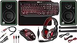 Ritz Gear レッド ゲーミングアクセサリーキット I 4イン1 LED マルチメディアキーボード 光学式マウス マウスパッド ヘッドセット CR5-X Bluetoothモニター付きWindows 7+ デスクトップ ノートパソコン Xbox PS4に対応