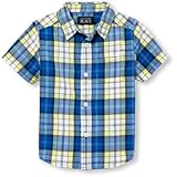 ザ・チルドレンズプレイス THE CHILDREN'S PLACE/ ボーイズショートスリーブプラッドポプリンボタンダウンシャツ ブルーホール トップス半袖シャツ 2歳【並行輸入】