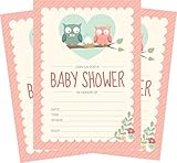 24ピンクOwl Girl 5 x 7ベビーシャワーInvitesと24ホワイト封筒