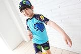 (チェリーレッド) CherryRed キッズ 男の子 水着 三点セット 水着上下＋帽子 スポーツ フィットネス水着 紫外線カット UVカット 日焼け対策 海水浴 プール おしゃれ XXL ブルー