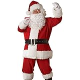 [Grandool] メンズ サンタ サンタクロース 衣装ベルベット風生地 5点セット 男性 コスチューム クリスマス コスプレ 衣装 大きいサイズ 髭、ベルト付
