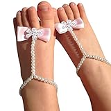 FEITONG 1Pair Infant Pearl Bowknot Barefoot Toddler Foot Flower Beach Sandals (Pink) by FEITONG