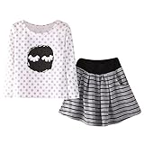 Domybest 子供服 女の子 可愛いドレスセット キッズ ガールズ スカート Tシャツ+スカート 上下セット 長袖　 春　秋　水玉柄　通園　日常生活 (80（身長75-85cm）)