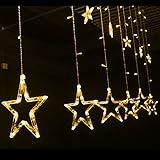Acrato 星イルミネーションライト　星型 クリスマスツリーライト　クリスマス電飾り LEDカーテンライト 138球 2m×1m ウェディング パーティー クリスマスLEDイルミネーション 電球色 
