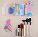 多肉植物 室内 ミニ ガーデニング ツール 14点 園芸 用品 セット インテリア 苗 寄せ植え テラリウム ハオルチア サボテン 観葉植物 シャベル スコップ T型 フラワーラベル 4枚 付き