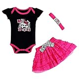 LittleSpring夏 0ヶ月～24ヶ月 赤ちゃん ベビーガールズ 女児 ドクロ柄 3色展開 ロンパース＆チュールスカート＆ヘアバンド 三点セットアップ お食い初め 記念撮影 出産祝いギフト プレ