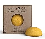 pureSOLコンニャクスポンジ - ターメリック - フェイシャルスポンジ、100％ナチュラルスポンジ、エコフレンドリー - ジェントルエクスフォリエーション、ディープクレンジング、スキンテクスチャ
