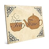 Tea Time 。On Tan Tea Pot & Tea Cupビンテージアートキッチンの壁アートプリント 16x20 KIT0000195GLS16X20XXX