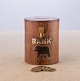 Rusticityの木製貯金箱の子供と大人 – 象モチーフ|ハンドメイド| ( 4 x 4 in )