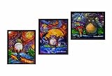 uhomate 3個My Neighbor Totoro In Rain宮崎駿壁装飾Vincent van Gogh starry nightポスター壁アート記念ギフトベビーギフト壁装飾用寝室浴室アー