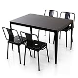 ダイニングセット ダイニング 5点セット インダストリアルスタイル スチール脚 木目調 4人掛け 幅120cm ブラック/ブラウン