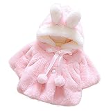 0-36ヶ月新生児赤ちゃんの幼児の毛皮のジャケットのアウターコート ベロアファブリック秋の冬の子供服 柔らかい居心地の良いかわいいピンクの王女ウサギの耳フード付き長袖コート (24-36ヶ月)