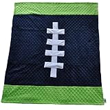 Cozy Wozy Football Themed Minky Baby Blanket, Navy Blue/Lime Green, 30 x 36 by Cozy Wozy