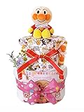 おむつケーキ アンパンマン 長袖ボディスーツ付き 2段 女の子用 B (パンパースSサイズ（25枚入り）)