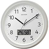 リズム(RHYTHM) 掛け時計 電波時計 アナログ デジタル 連続秒針 温度 湿度 カレンダー 白 Φ32.5x5cm 8FYA02SR03