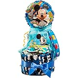 【ここだけのオリジナルギフト きっと喜ばれる豪華ディズニーおむつケーキ】出産祝いに最適 ラッピング付き おむつ25枚(Sサイズテープ式・パンパース) (ミッキー・2段タイプ)