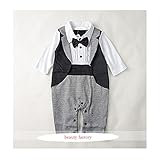 beauty factory タキシード 風 ロンパース スーツ フォーマル 子供 赤ちゃん 洋装 (80, グレー×ブラック)