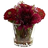 Nearly Natural 4847 Mixed Zinnia Arrangement with Decorative Glass Vase [並行輸入品]