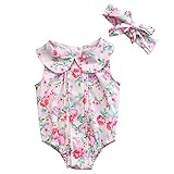 ベビー服　ロンパース　ヘッドバンド　二点セット　キッズ　花柄　赤ちゃん　女の子　可愛い　 (80)