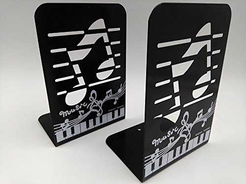 おしゃれ かわいい ブックエンド ブックスタンド 本立て ２枚セット 音符 おんぷ ピアノ 北欧 文房具 オフィス 事務 用品 黒 ピアノ 文具 百貨