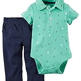 カーターズ Carter's ポロシャツ風 ロンパース ボディスーツ 半袖 綿100% ＆ パンツ 綿100% 2点セット 2-Piece Bodysuit & Pant Set NB (50-55c