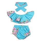 Chinatera 3pcs Pretty Infant Baby Girl Off Shoulder Floral Ruffle Romper Shorts Sunsuitヘッドバンド服装