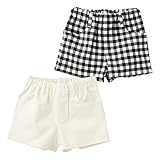 (ニッセン) nissen キッズ ストレッチ ツイル ショートパンツ ２枚組 オフホワイト ＋ 黒系 （ ギンガム ） 身長 150 cm