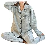 Spinas(スピナス) マタニティ パジャマ 前開き 綿 授乳口付き ロング ウェア 全３色(ピンク、ネイビー、グレー)