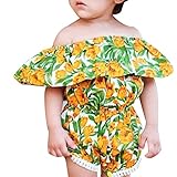 Karchi 子供服 子供オールインワン ベビー連体服 　アルファベットプリント 　花柄　ボートネックロンパース　ガールズ 女の子用　普段着 カジュアル 可愛い 春夏　マルチカラー (100)