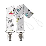 Bumkins Pacifier Clip 2 Pack, Neutral (N15-Urban Bird/Bird Park) by Bumkins