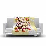 KESS InHouse Jane Smith "It's All Sunshine & Rainbows" Yellow Kids Fleece Throw Blanket, 60 by 50-In