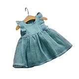 Pojour 夏 1-6歳キッズドレス 子供かわいいチュールワンピース 袖無し 通気 綿 青(100cm)