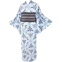 Amazon | 浴衣 板締め絞り レトロ Mサイズ 青 水色 手絞り 和柄