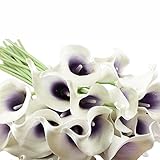 Hommy オランダカイウ 造花　ホワイトXパープル アーティフィシャルフラワー カラーリリー 飾り 室内インテリア 花束　10本セット