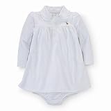 ポロラルフローレン ピマコットン 長袖ワンピース ホワイト (女の子3～9か月用) 9M [並行輸入品]