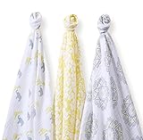 SwaddleDesigns SwaddleLite Set of 3 Marquisette Swaddle Blankets Premium Cotton Muslin Yellow Lush L