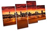 Portland Oregon City Skylineマルチキャンバス壁アートボックスフレーム印刷画像 80cm wide x 45cm high