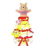 おむつケーキ 3段 プーさん くまのプーさん ディズニー 出産祝い ベビーギフト タオル ソックス パペット ラトル pooh25_26_27