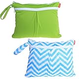 Damero ウェットバック(防水バッグ) 2点セット オムツ・おしりふき・着替え・タオル・水着・お風呂用品・食事セット入れ 多機能 温泉 スポーツジム 外出 大活躍（緑＋青波）