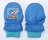 ワッペンを押すと「ピコピコ」とかわいい音が鳴る♪【プラレール】キッズ　キャラクター笛付きミトン手袋　トドラーサイズ　サックスブルー