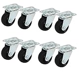 uxcell キャスターホイール　ゴム・ホイール　シングル・ホイール　長方形スイベルプレート　トロリー　8個入り