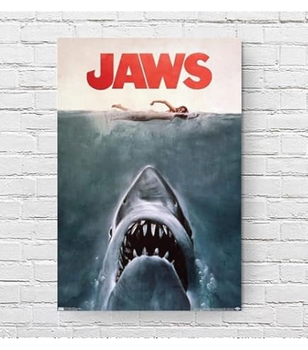 Amazon.co.jp: A4 額付き ポスター JAWS ジョーズ 鮫 サメ 海